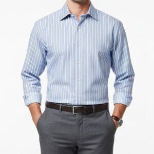Peter Millar Dress Shirt Mens L Blue/White Stripes Long Sleeves